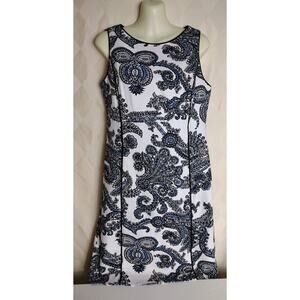 Talbots Sleeveless Fully Lined Paisley Print Dress, Blue/Blk/Wht, Sz 8P NWT‎